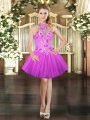 Graceful Sleeveless Mini Length Embroidery Lace Up Prom Dresses with Lilac