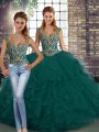 Enchanting Peacock Green Tulle Lace Up Sweet 16 Quinceanera Dress Sleeveless Floor Length Beading and Ruffles