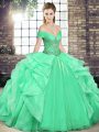 Nice Apple Green Sleeveless Organza Lace Up Sweet 16 Quinceanera Dress for Military Ball and Sweet 16 and Quinceanera
