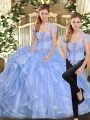 Flirting Lavender Sleeveless Organza Lace Up Quinceanera Dresses for Military Ball and Sweet 16 and Quinceanera