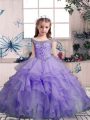 Hot Selling Lavender Sleeveless Beading and Ruffles Floor Length Pageant Gowns