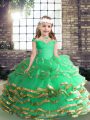 Sleeveless Asymmetrical Beading and Ruffles Lace Up Pageant Gowns For Girls with Apple Green
