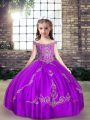 Wonderful Sleeveless Floor Length Beading Lace Up Glitz Pageant Dress with Purple