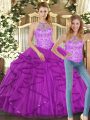 High End Purple Halter Top Neckline Beading and Ruffles Vestidos de Quinceanera Sleeveless Lace Up