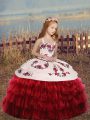 High Class Long Sleeves Lace Up Floor Length Embroidery and Ruffled Layers Kids Formal Wear