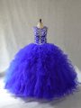 Royal Blue Sleeveless Beading and Ruffles Floor Length Quinceanera Dress