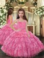 Discount Floor Length Rose Pink Kids Formal Wear Straps Sleeveless Lace Up