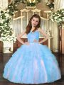 Aqua Blue Lace Up Pageant Gowns For Girls Ruffles Sleeveless Floor Length