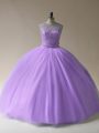 Ball Gowns Quince Ball Gowns Lavender Scoop Tulle Sleeveless Floor Length Lace Up