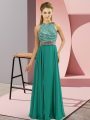 Turquoise Chiffon Side Zipper Party Dress for Girls Sleeveless Floor Length Beading