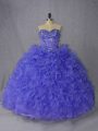 Designer Beading Quinceanera Gowns Lavender and Purple Lace Up Sleeveless Brush Train