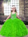 Ball Gowns Tulle Straps Sleeveless Beading and Ruffles Floor Length Side Zipper Kids Formal Wear