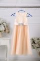 Custom Designed Peach Flower Girl Dresses Wedding Party with Lace and Belt Scoop Sleeveless Zipper