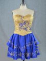 Discount A-line Prom Dress Royal Blue Sweetheart Satin Sleeveless Mini Length Lace Up