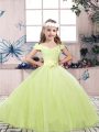 Floor Length Lace Up High School Pageant Dress Yellow Green for Party and Wedding Party with Lace and Belt