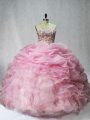 Best Baby Pink Sleeveless Floor Length Beading and Ruffles and Pick Ups Lace Up Vestidos de Quinceanera