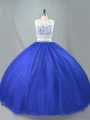 Scoop Sleeveless Sweet 16 Dress Floor Length Lace Royal Blue Tulle