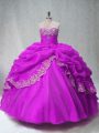 Custom Fit Floor Length Lace Up Quince Ball Gowns Fuchsia for Sweet 16 and Quinceanera with Beading and Appliques