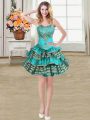 Lovely Teal Ball Gowns Sweetheart Sleeveless Taffeta Mini Length Lace Up Embroidery and Ruffled Layers Celebrity Inspired Dress