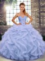 Low Price Beading and Ruffles 15th Birthday Dress Lavender Lace Up Sleeveless Floor Length