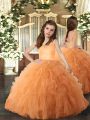 Lovely Orange Tulle Lace Up Little Girls Pageant Dress Wholesale Sleeveless Floor Length Ruffles