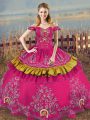 Trendy Floor Length Lace Up Quinceanera Gowns Fuchsia for Sweet 16 and Quinceanera with Embroidery