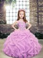Custom Designed Lavender Tulle Lace Up Little Girls Pageant Gowns Sleeveless Floor Length Beading and Ruffles