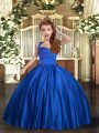Dramatic Royal Blue Lace Up Kids Formal Wear Ruching Sleeveless Floor Length