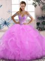 Most Popular Lilac Ball Gowns Tulle Off The Shoulder Sleeveless Beading and Ruffles Floor Length Lace Up 15 Quinceanera Dress