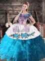 Fantastic Floor Length Teal Quinceanera Gown Organza Sleeveless Embroidery and Ruffles
