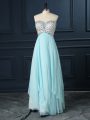Customized Empire Prom Evening Gown Light Blue Sweetheart Chiffon Sleeveless Floor Length Zipper