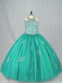Eye-catching Turquoise Sleeveless Tulle Lace Up Quinceanera Gown for Sweet 16 and Quinceanera