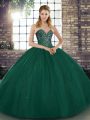 Deluxe Peacock Green Sweet 16 Dress Military Ball and Sweet 16 and Quinceanera with Beading Sweetheart Sleeveless Lace Up