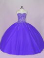 Stunning Beading Quinceanera Dresses Blue and Purple Lace Up Sleeveless Floor Length