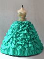 Noble Lace Up Quinceanera Gowns Turquoise for Sweet 16 and Quinceanera with Beading and Pick Ups Brush Train
