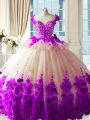 Ball Gowns Sleeveless White And Purple Sweet 16 Dress Brush Train Zipper