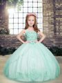 Sleeveless Floor Length Beading Lace Up Little Girl Pageant Gowns with Apple Green