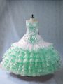 Custom Made Organza Sweetheart Sleeveless Lace Up Embroidery and Ruffled Layers Vestidos de Quinceanera in Apple Green