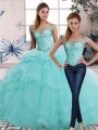 Aqua Blue Off The Shoulder Lace Up Beading and Ruffles Quinceanera Dresses Sleeveless