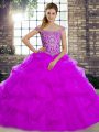 Cheap Purple Sleeveless Beading and Pick Ups Lace Up 15th Birthday Dress