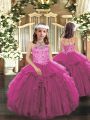 Halter Top Sleeveless Lace Up Pageant Gowns For Girls Fuchsia Tulle