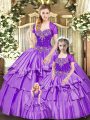Fabulous Lavender Sweet 16 Dress Military Ball and Sweet 16 and Quinceanera with Beading and Ruffled Layers Sweetheart Sleeveless Lace Up