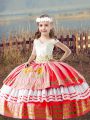 Charming Floor Length Watermelon Red Little Girls Pageant Dress Wholesale Off The Shoulder Sleeveless Lace Up