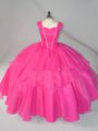 Captivating Straps Sleeveless Lace Up Sweet 16 Quinceanera Dress Hot Pink Organza