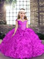 Low Price Fuchsia Ball Gowns Beading Child Pageant Dress Lace Up Fabric With Rolling Flowers Sleeveless Floor Length