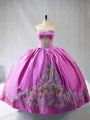 Rose Pink Sleeveless Floor Length Embroidery Lace Up 15th Birthday Dress