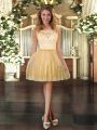 Gold Tulle Zipper Scoop Sleeveless Mini Length Lace and Appliques