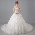 Sleeveless Chapel Train Lace Up Beading and Lace Wedding Gowns