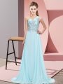 Best Light Blue Chiffon Side Zipper Homecoming Dress Sleeveless Floor Length Beading