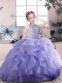 Lavender Little Girl Pageant Gowns Party and Sweet 16 and Wedding Party with Beading and Ruffles Scoop Sleeveless Zipper